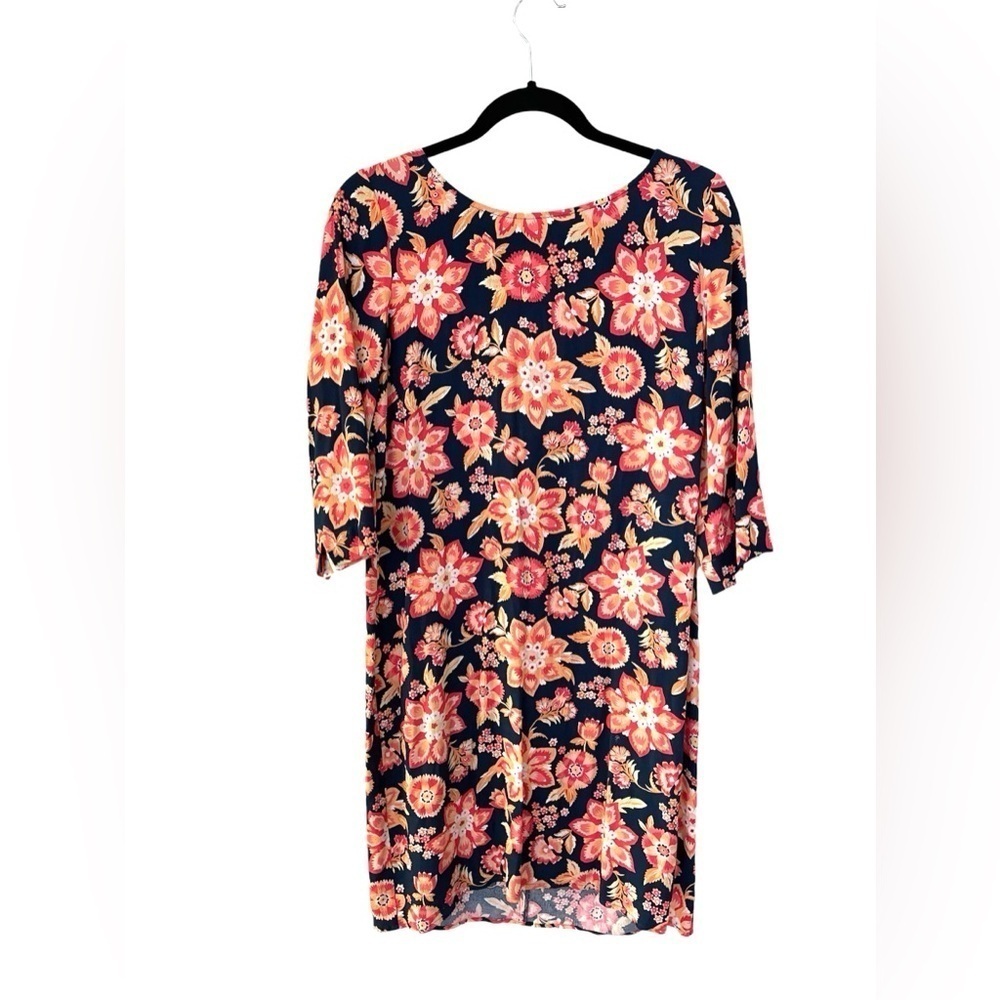 J. Jill Women’s Scoop Neck Navy Floral Printed 3/4 Sleeve Dress Size: 6